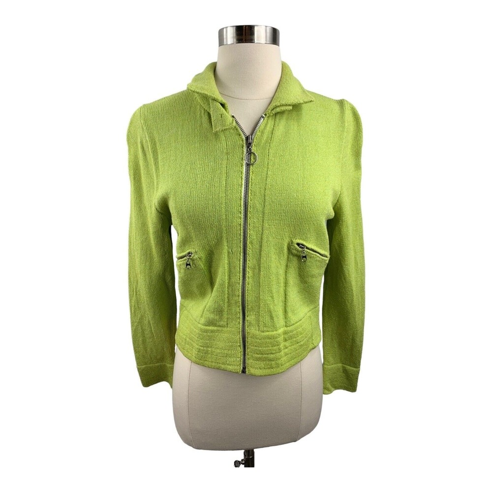 Dia Jacket Sz S Lime Green Wool 75% Blend Knit Sweater Made in USA